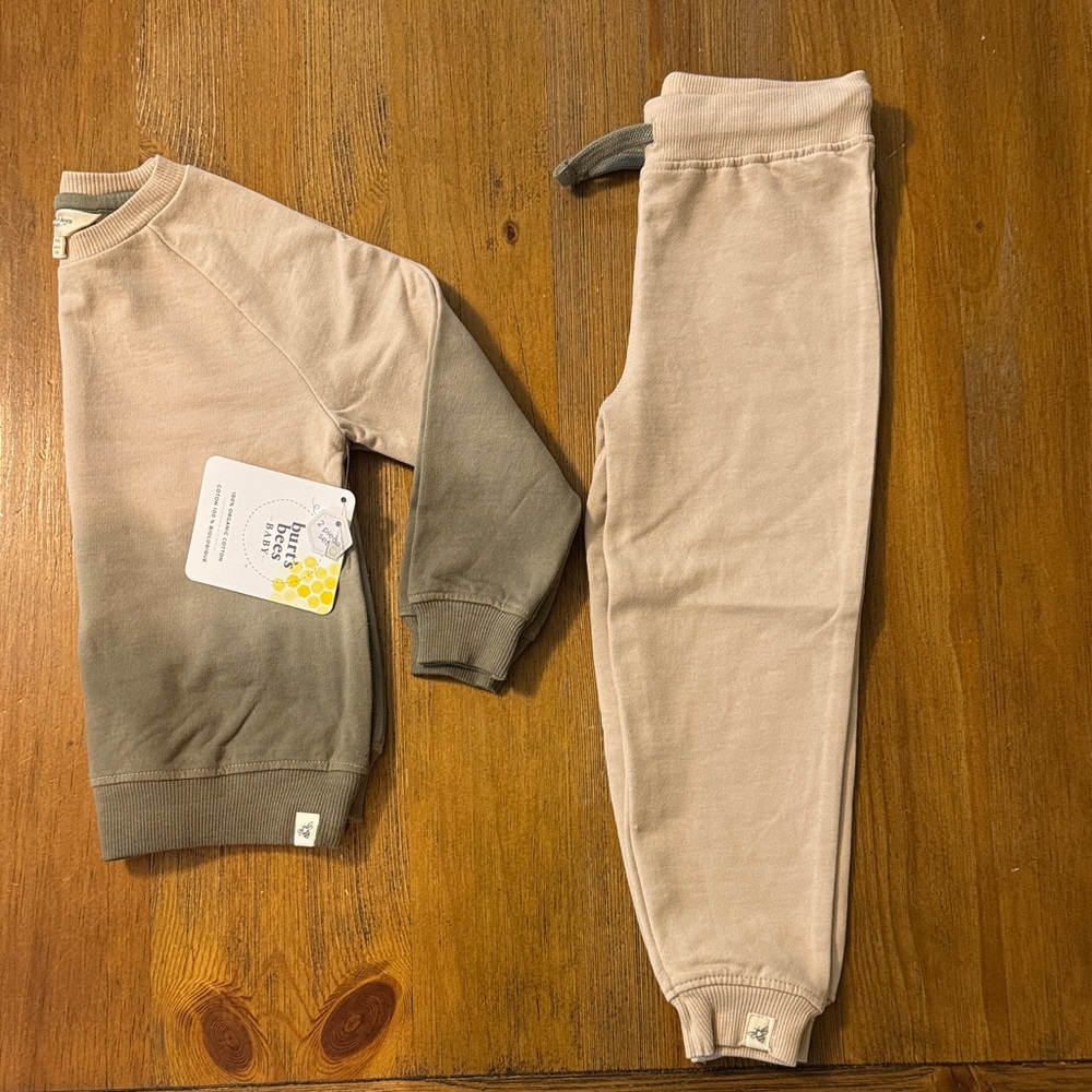 NWT Burt’s Bees Baby 2Pc Ombre Sweatsuit Tan & Green Size 24 Months 100% Cotton - Picture 7 of 7